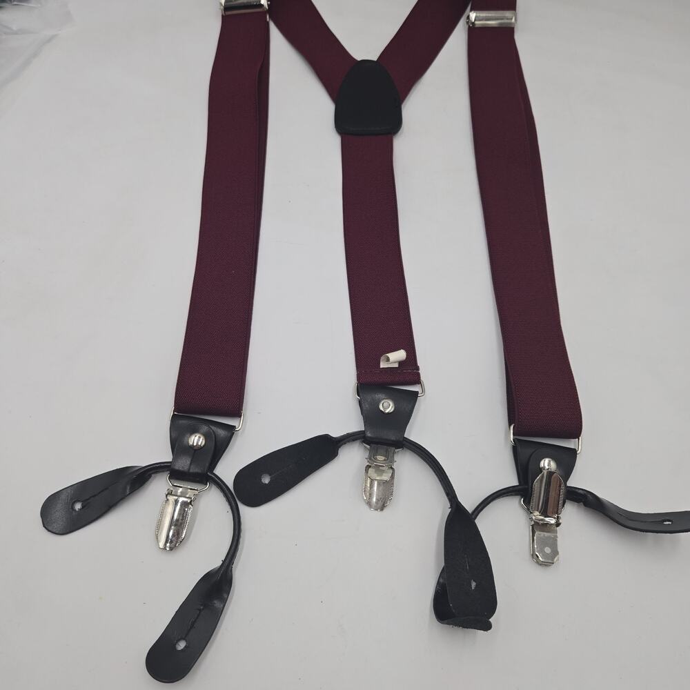 Vesuvio Napoli Italy Men’s Burgundy Red Adjustable Suspenders Button Or Clamps